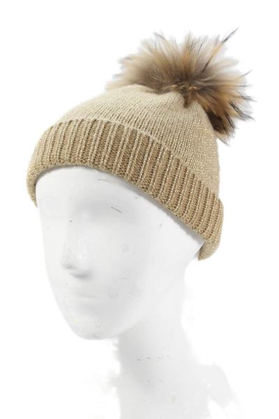 Mitchies Womens Metallic Wool Knit Beanie Hat Beige Size OS