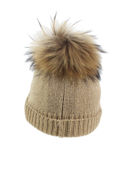 Mitchies Womens Metallic Wool Knit Beanie Hat Beige Size OS