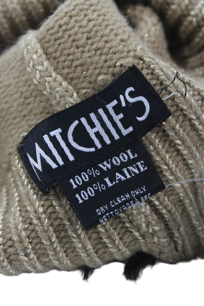 Mitchies Womens Metallic Wool Knit Beanie Hat Beige Size OS