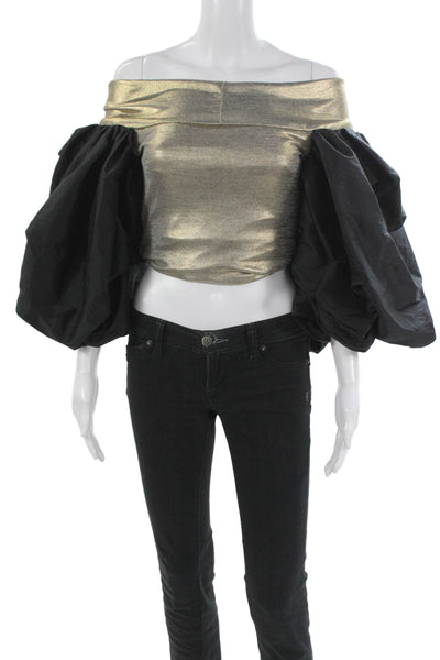 By Efrain Mogollon Womens Cropped Off Shoulder Gold Lame Elastane Blouse Size 2