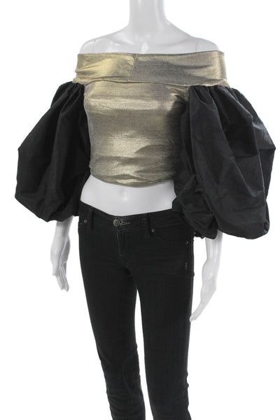 By Efrain Mogollon Womens Cropped Off Shoulder Gold Lame Elastane Blouse Size 2