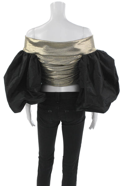 By Efrain Mogollon Womens Cropped Off Shoulder Gold Lame Elastane Blouse Size 2