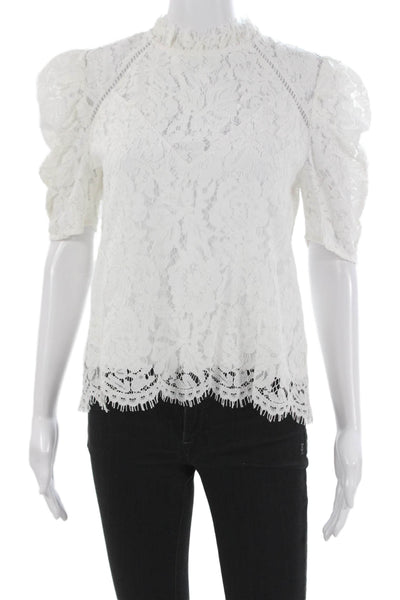 Generation Love Womens White Floral High Neck Short Sleeve Blouse Size XS