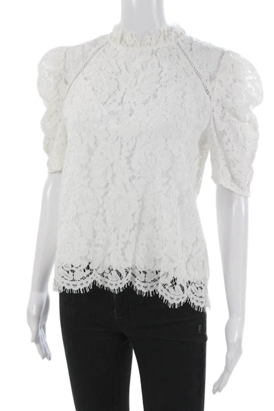 Generation Love Womens White Floral High Neck Short Sleeve Blouse Size XS