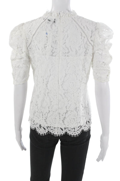Generation Love Womens White Floral High Neck Short Sleeve Blouse Size XS