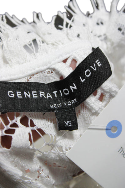 Generation Love Womens White Floral High Neck Short Sleeve Blouse Size XS