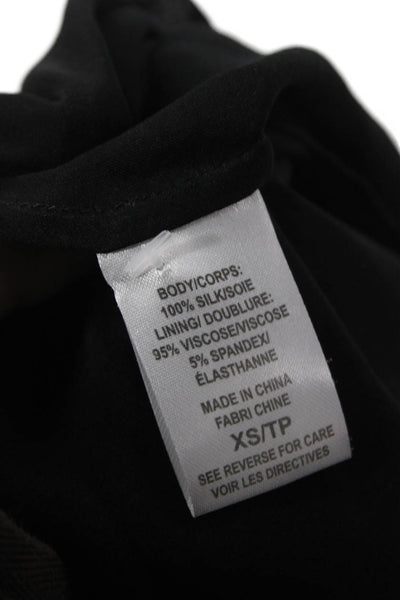 Cami Women Black 100% Silk Round Neck Long Sleeve Button Blouse Size XS