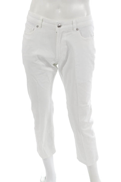 Peter Millar Mens Cropped White Cotton Blend Jeans Button Size 33