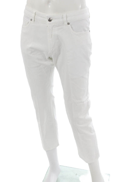 Peter Millar Mens Cropped White Cotton Blend Jeans Button Size 33