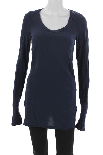 Splendid Women Tunic Scoop Neck Long Sleeve Supima Cotton Blue Size L