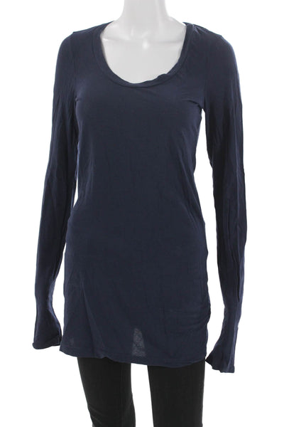 Splendid Women Tunic Scoop Neck Long Sleeve Supima Cotton Blue Size L