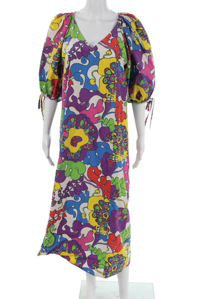 Rhode Womens Multicolor Floral V-Neck Maxi Dress Mid-Calf Half Sleeve Size M
