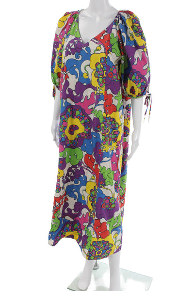Rhode Womens Multicolor Floral V-Neck Maxi Dress Mid-Calf Half Sleeve Size M