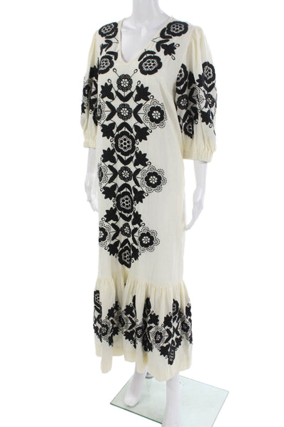 Sea Womens Maxi Floral Cotton V Neck 3/4 Sleeve Dress White Size L