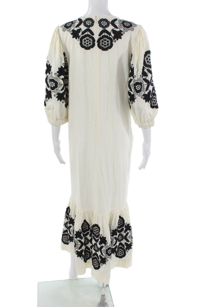Sea Womens Maxi Floral Cotton V Neck 3/4 Sleeve Dress White Size L