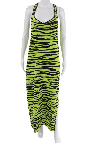Victor Glemaud Womens Maxi Halter Green Animal Print Dress Size L