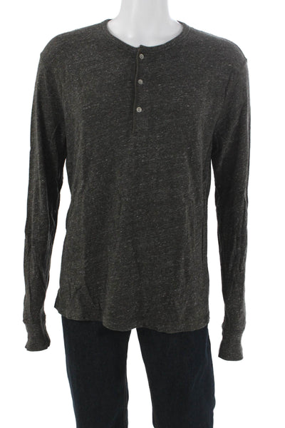 J Crew Mens Henley Long Sleeve T-Shirt Gray Cotton Size L