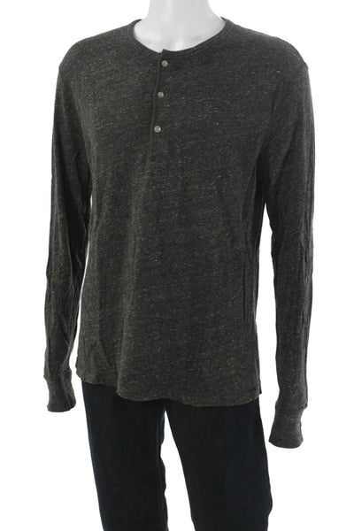 J Crew Mens Henley Long Sleeve T-Shirt Gray Cotton Size L