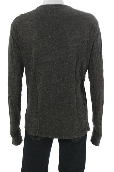 J Crew Mens Henley Long Sleeve T-Shirt Gray Cotton Size L