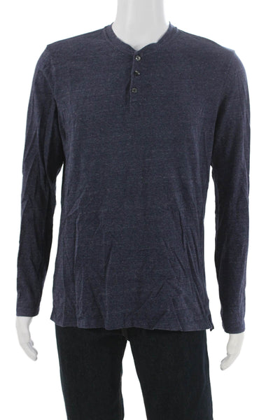Vince Mens Henley T-Shirt Blue Cotton Long Sleeve Size L