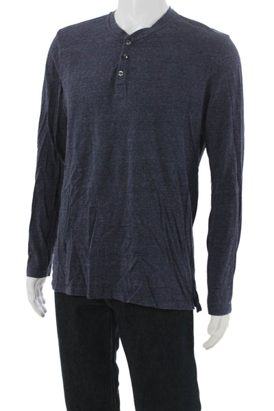 Vince Mens Henley T-Shirt Blue Cotton Long Sleeve Size L