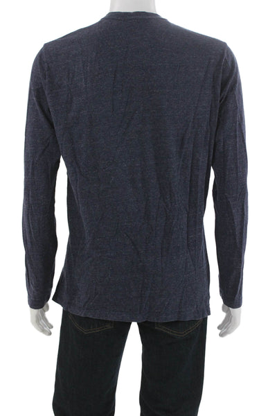 Vince Mens Henley T-Shirt Blue Cotton Long Sleeve Size L
