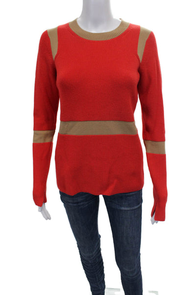 Per Se Women Red Viscose Striped Round Neck Pullover Long Sleeve Size S