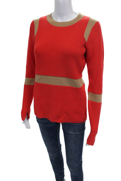 Per Se Women Red Viscose Striped Round Neck Pullover Long Sleeve Size S