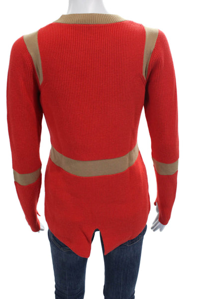 Per Se Women Red Viscose Striped Round Neck Pullover Long Sleeve Size S