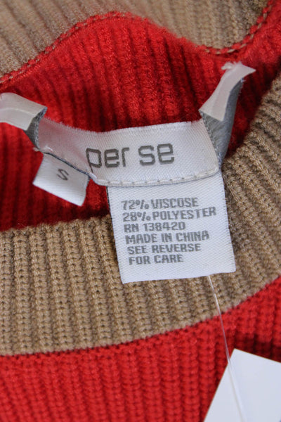 Per Se Women Red Viscose Striped Round Neck Pullover Long Sleeve Size S