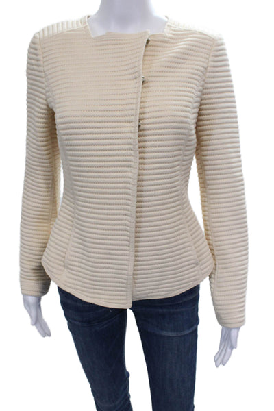 Worth Womens Quilted Jacket Ivory Nylon Button Long Sleeve Size 4