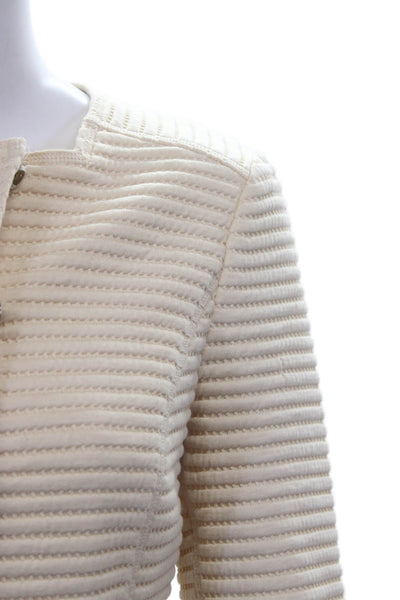 Worth Womens Quilted Jacket Ivory Nylon Button Long Sleeve Size 4