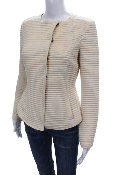 Worth Womens Quilted Jacket Ivory Nylon Button Long Sleeve Size 4