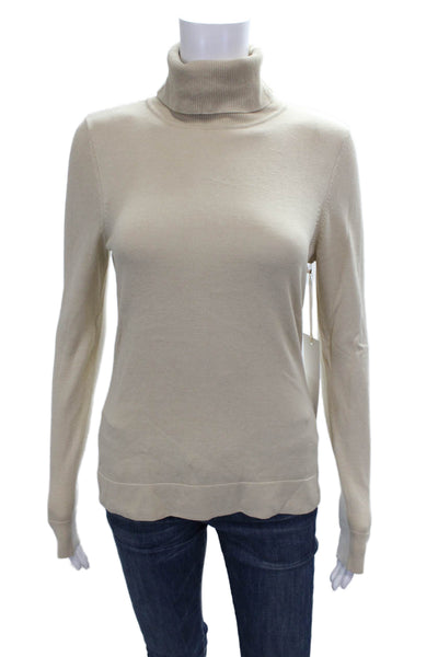 Etcetera Women Pullover Sweater Turtleneck Beige Silk Rayon Long Sleeve Size S