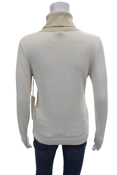 Etcetera Women Pullover Sweater Turtleneck Beige Silk Rayon Long Sleeve Size S
