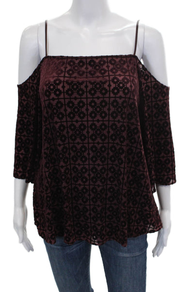 Bailey 44 Women Red Square Neck Geometric 3/4 Sleeve Basic Blouse Size S