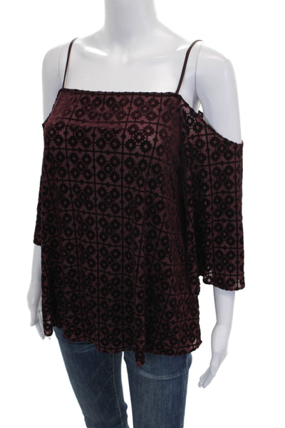 Bailey 44 Women Red Square Neck Geometric 3/4 Sleeve Basic Blouse Size S