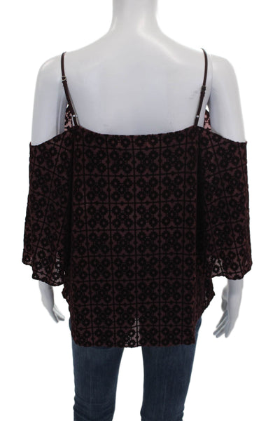 Bailey 44 Women Red Square Neck Geometric 3/4 Sleeve Basic Blouse Size S