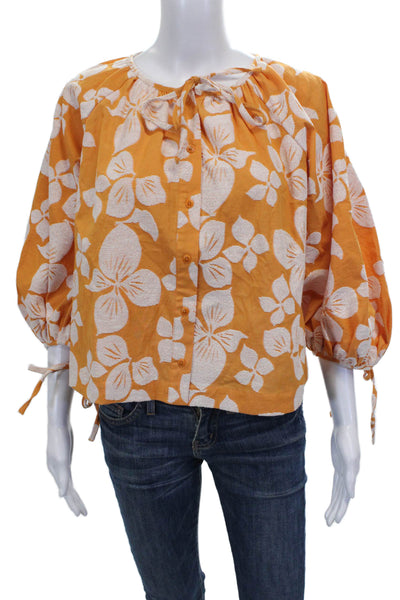 Ted Baker Womens Orange Floral Round Neck 3/4 Sleeve Blouse Size 2