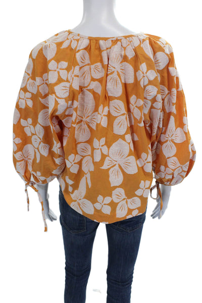 Ted Baker Womens Orange Floral Round Neck 3/4 Sleeve Blouse Size 2