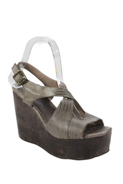 Joie Womens Lizard Print Slingbacks Platform Wedge Sandals Grey Size 38 8