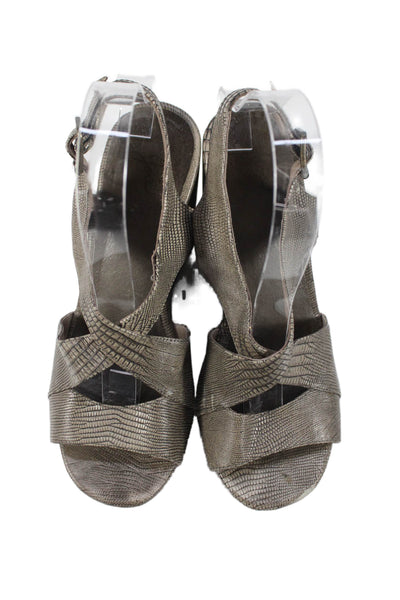 Joie Womens Lizard Print Slingbacks Platform Wedge Sandals Grey Size 38 8