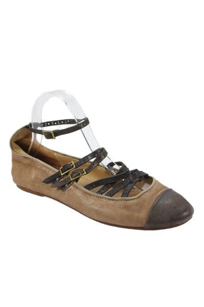 Rag & Bone Womens Leather Cap Toe Strappy Ballet Flats Brown Size 38 8