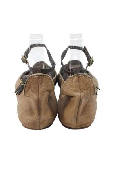 Rag & Bone Womens Leather Cap Toe Strappy Ballet Flats Brown Size 38 8