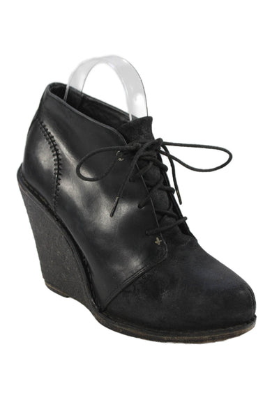 Rag & Bone Womens Leather Lace Up Wedge Heel Ankle Boots Black Size 8