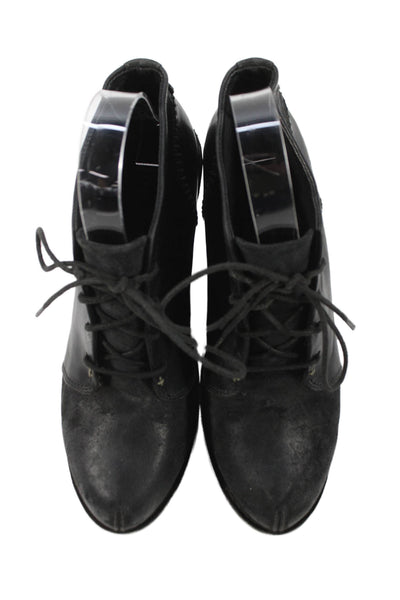 Rag & Bone Womens Leather Lace Up Wedge Heel Ankle Boots Black Size 8