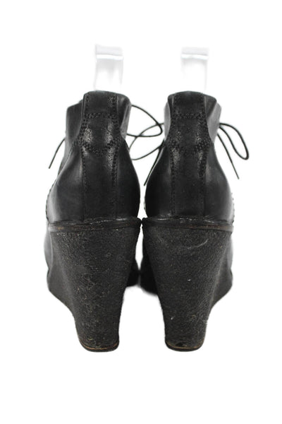 Rag & Bone Womens Leather Lace Up Wedge Heel Ankle Boots Black Size 8