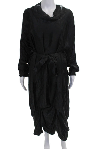 Envelope 1976 Women Black Viscose Cowl Neck Long Sleeve Midi Wrap Dress Size 38