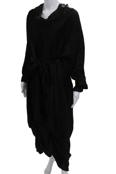 Envelope 1976 Women Black Viscose Cowl Neck Long Sleeve Midi Wrap Dress Size 38