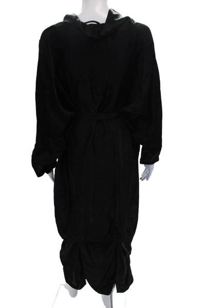 Envelope 1976 Women Black Viscose Cowl Neck Long Sleeve Midi Wrap Dress Size 38